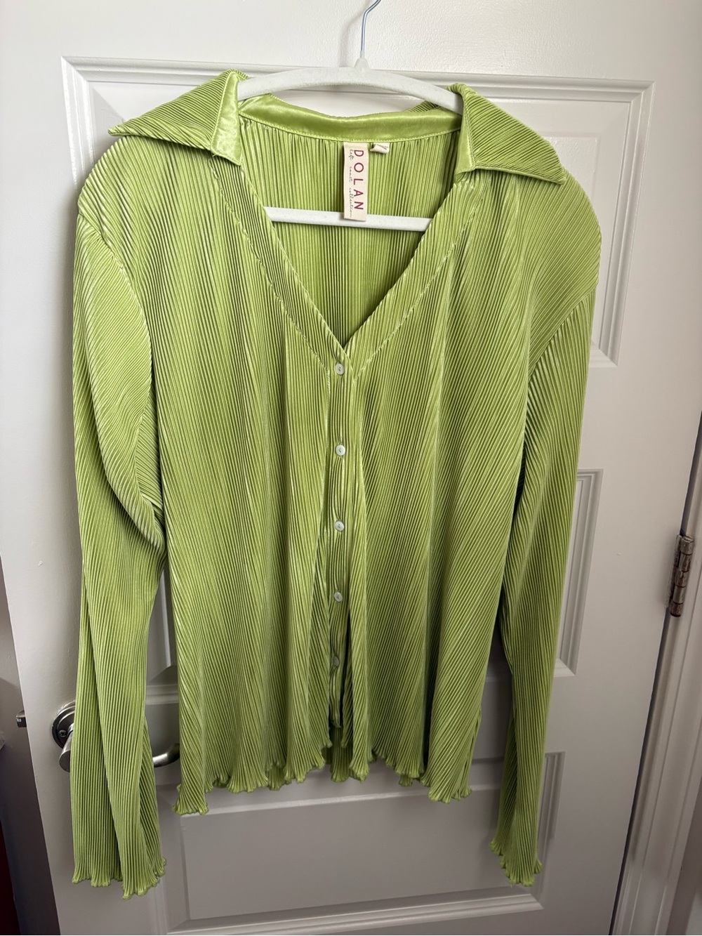 dolan Ribbed Button-Front Blouse with Lettuce Hem - Picture 3 of 5
